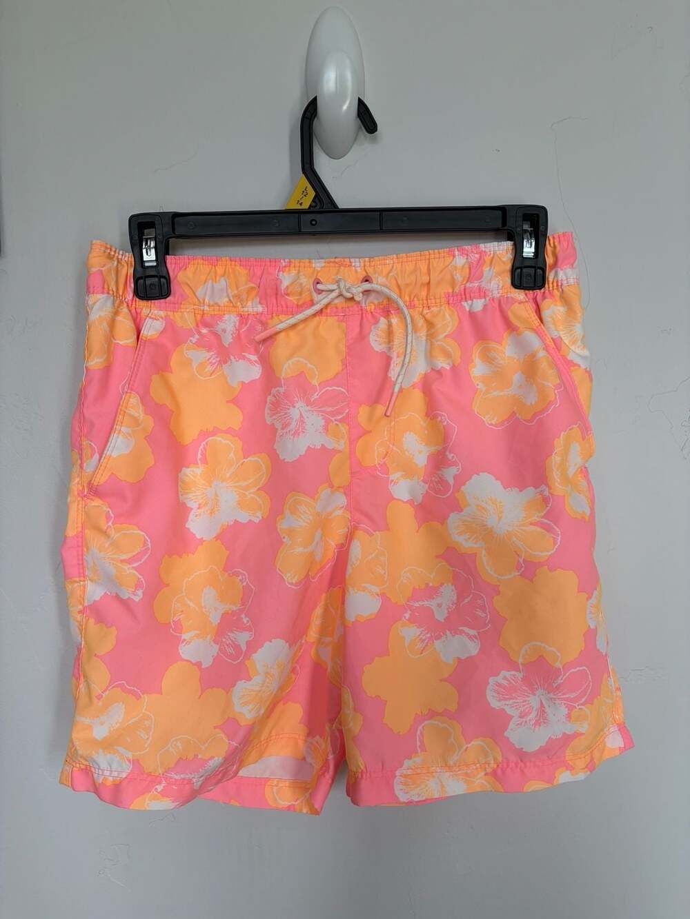 Cat & Jack Boys' Hibiscus Printed Swim Trunks - Coral Orange, Size XL (14)